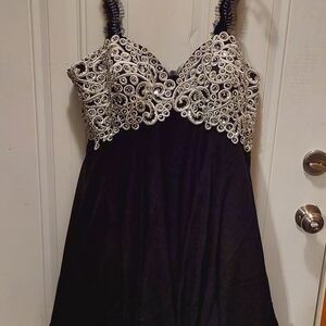 Plus Size Black Dress With Silver  Lace